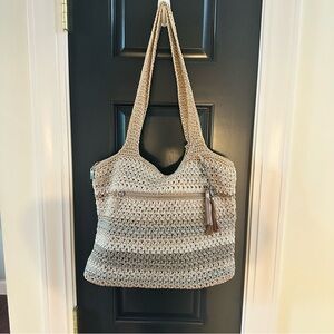 The Sak Beige and Brown Crochet Tote